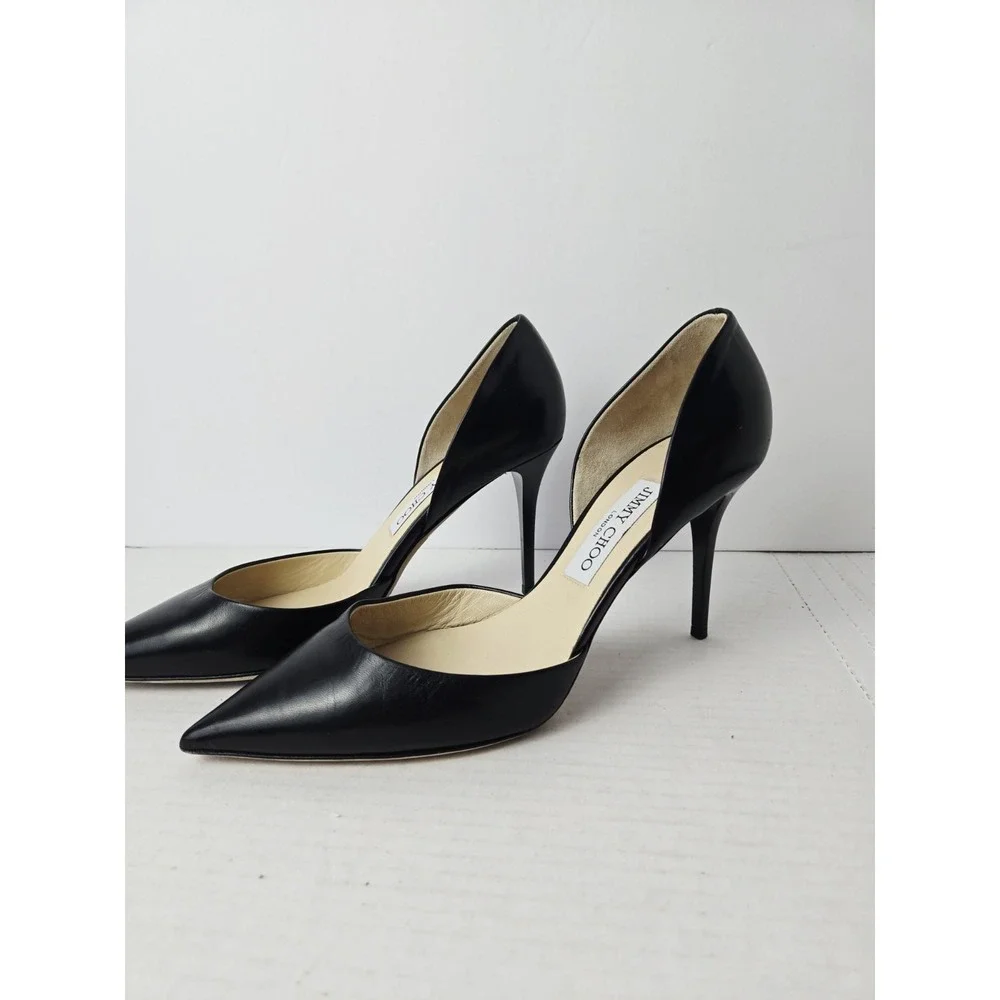 Jimmy Choo Liz d'Orsay black‎ heel sz 39 pointed toe